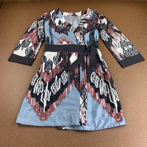 Anthropologie ELOISE Womens Black White Southwest Tribal Kimono Wrap Dress